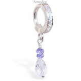 Iolite and Clear CZ Crystal Dangle Belly Ring | .925 Sterling Silver Clasp - TummyToys