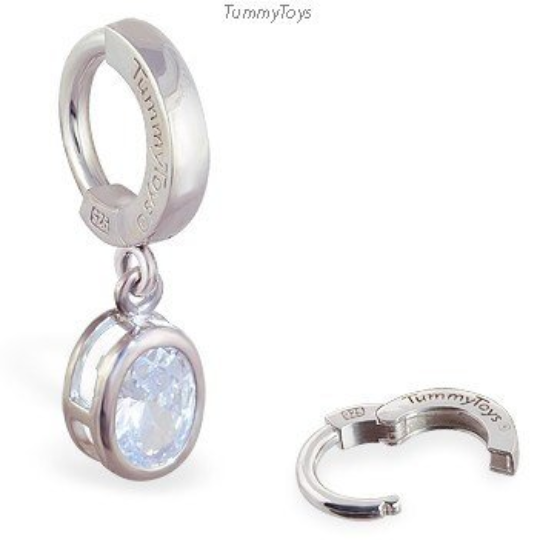 TummyToys Silver Oval Diamond CZ Belly Ring - TummyToys