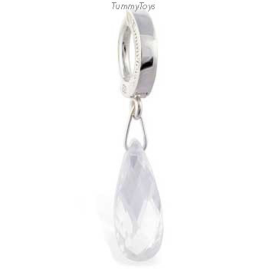 Clear Crystal Belly Ring Dangle on Solid Silver Clasp - TummyToys