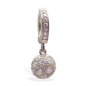 Tummytoys Silver Pave CZ Disco Ball Belly Ring On Pave Clasp - TummyToys