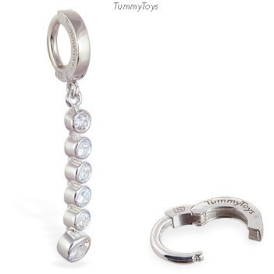 Tummytoys Silver Belly Ring with Long CZ Journey Dangle Charm - TummyToys