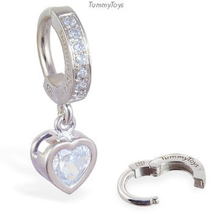 Sterling Silver Belly Ring with CZ Heart Dangle | Stunning and Sexy - TummyToys
