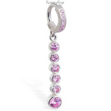 Sexy And Long Pink CZ Dangle Charm On Pink CZ Belly Ring - TummyToys
