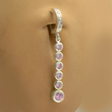 Sexy And Long Pink CZ Dangle Charm On Pink CZ Belly Ring - TummyToys