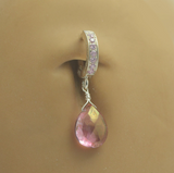 Pink Belly Ring with Topaz Briolette on Pink CZ and Silver Clasp - TummyToys