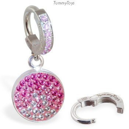 TT Rose Gold Plated Long Dangle Belly Ring With Pink CZ - 316L Surgical Steel Navel Piercing