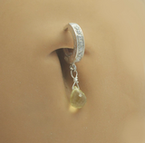 Yellow Citrine Dangle Charm on Clear CZ Belly Button Ring - TummyToys
