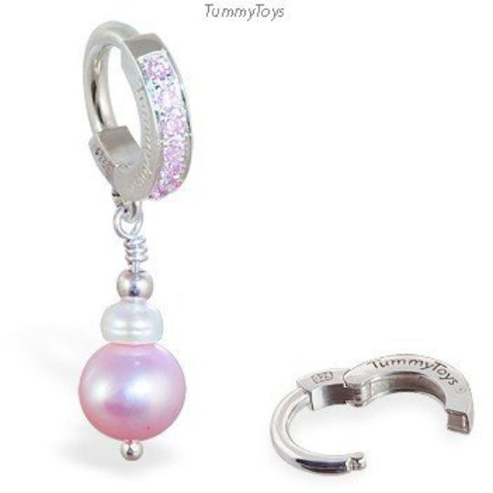 14G Pink CZ Flower Belly Button Ring – 316L Surgical Steel Navel Jewelry