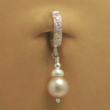 CZ and Pink Pearl Belly Ring | Solid Sterling Silver - TummyToys