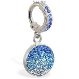 Silver and Blue Belly Ring with Dangling Blue Crystal Circle Charm - TummyToys