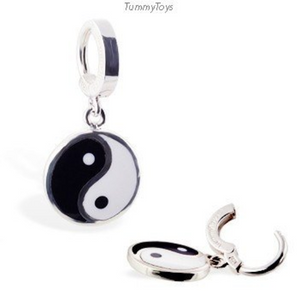 Yin & Yang Dangle Charm on Plain Sterling Silver Belly Ring - TummyToys