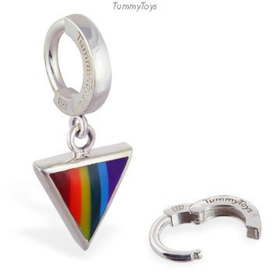 Gay Pride Belly Ring | Solid Silver Clasp with Rainbow Dangle Charm - TummyToys
