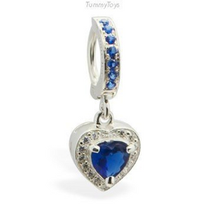 Blue Belly Ring with CZ Heart Drop Charm | Sterling Silver Clasp - TummyToys