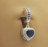 Blue Belly Ring with CZ Heart Drop Charm | Sterling Silver Clasp - TummyToys