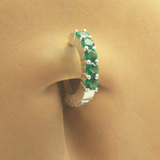 Green CZ Belly Ring | Solid Sterling Silver with 5 Large Green CZ Stones - TummyToys
