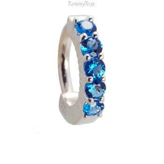 Silver and Blue Belly Ring | 5 Large Sapphire Blue CZ Stones - TummyToys