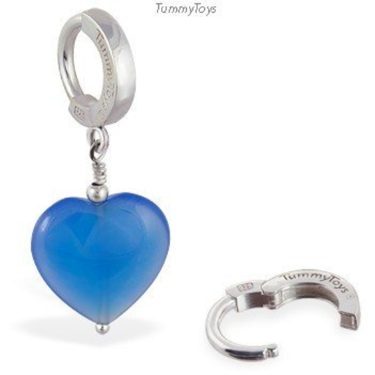Blue Glass Heart Belly Button Ring | .925 Sterling Silver - TummyToys