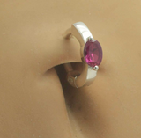 Stunning Silver and Red Belly Ring | Large Red CZ Gemstone - TummyToys