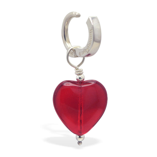 Dangling Red Heart Swinger Charm On Sterling Silver Belly Ring - TummyToys