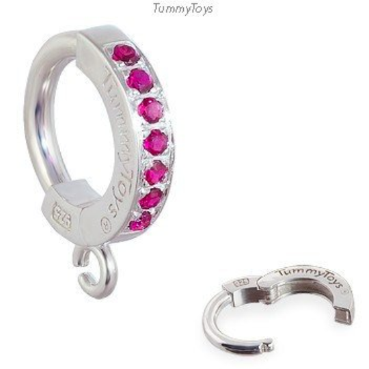 Pink Belly Ring with CZ Stones | Sterling Silver with Jump Ring | Customizable | Make your own - TummyToys