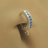 Silver and Blue Belly Ring | Customizable Tummytoys Sleeper Ring With Blue CZ Gems - TummyToys
