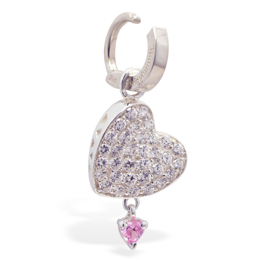 Changeable Stunning Cz Heart Swinger Charm Made In Sterling Silver - TummyToys