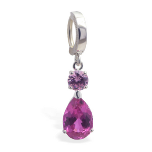 Hot Pink CZ Pear Drop Charm On Sterling Silver Clasp - TummyToys