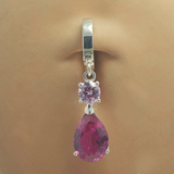 Hot Pink CZ Pear Drop Charm On Sterling Silver Clasp - TummyToys