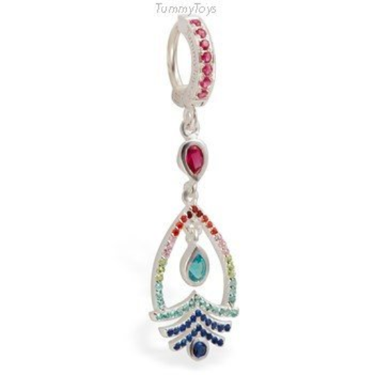 Unique Colorful Belly Button Ring with CZ Dangle | Silver & Hot Pink CZ Clasp - TummyToys