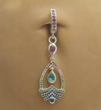 Unique Colorful Belly Button Ring with CZ Dangle | Silver & Hot Pink CZ Clasp - TummyToys
