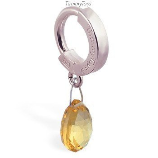 Silver And Citrine Belly Ring Dangle - TummyToys
