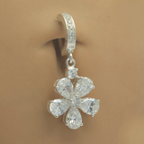 Sparkling CZ Flower Belly Ring on Silver and Pave CZ Clasp - TummyToys