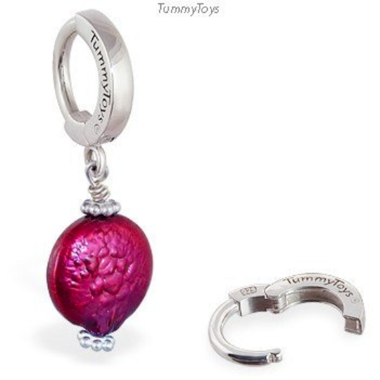 Red Wine Pearl Belly Ring | Solid Silver Clasp with Pearl Dangle - TummyToys