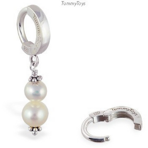 Freshwater Pearl Belly Ring | Sterling Silver Clasp with Double Pearl Dangle - TummyToys