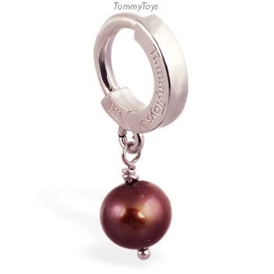 Chocolate Pearl Belly Ring | Solid Silver Clasp with Pearl Dangle - TummyToys