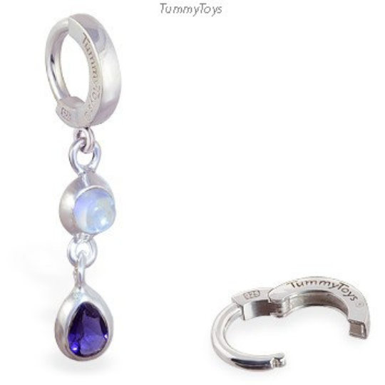 TummyToys Iolite and Moonstone Belly Ring | Sterling Silver Clasp - TummyToys