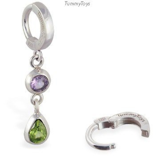 Peridot and Amethyst Belly Ring | Silver Clasp with Beautiful Gemstone Dangle - TummyToys