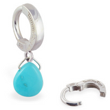 TummyToys Silver & Turquoise Belly Button Ring | Silver Clasp with Teardrop Charm - TummyToys