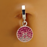 Stunning Pink Crystal Belly Ring | Solid Silver Clasp with Round Pink CZ Crystal Dangle - TummyToys