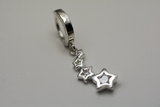 Sterling Silver Belly Button Ring with Shooting Stars Dangle Charm | Silver and Clear CZ - TummyToys