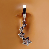 Sterling Silver Belly Button Ring with Shooting Stars Dangle Charm | Silver and Clear CZ - TummyToys