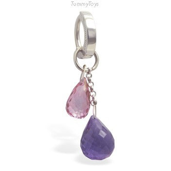 Pink Topaz and Amethyst Belly Button Ring | Solid Silver Clasp - TummyToys