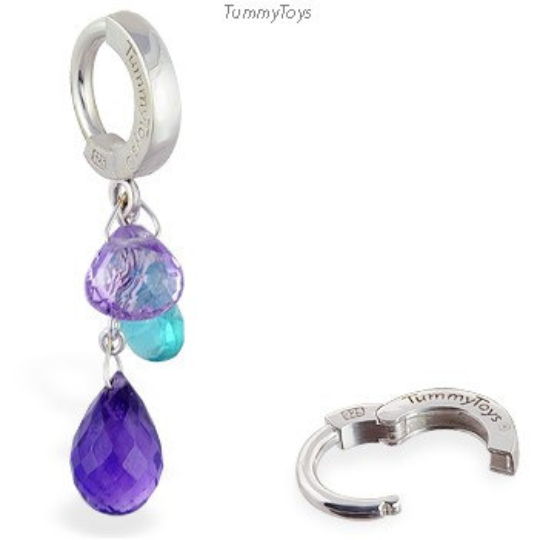 Natural Gemstone Belly Ring with Apatite & Amethsyt Dangle - TummyToys