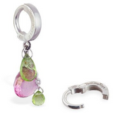 Green Peridot and Pink Topaz Belly Ring | Solid .925 Sterling Silver Navel Ring - TummyToys