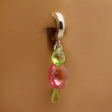 Green Peridot and Pink Topaz Belly Ring | Solid .925 Sterling Silver Navel Ring - TummyToys
