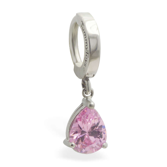Surgical Steel Belly Ring with Pink CZ Dangle - TummyToys
