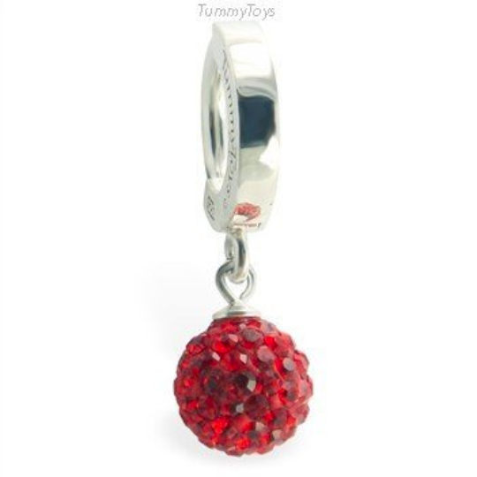 Sexy Red Crystal Disco Ball on Silver Belly Ring - TummyToys