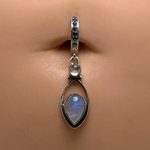 Moonstone Drop Charm On Deep Blue Sterling Silver Clasp By Tummytoys - TummyToys Sexy Navel Rings
