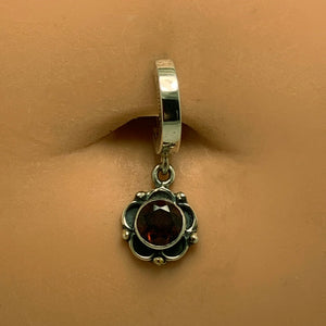 TummyToys Natural Flower Garnet Belly Button Ring | Sterling Silver - TummyToys Sexy Navel Rings