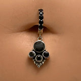Black Belly Ring | Silver Clasp with Black Gem Dangle Charm Sterling Silver - TummyToys Sexy Navel Rings